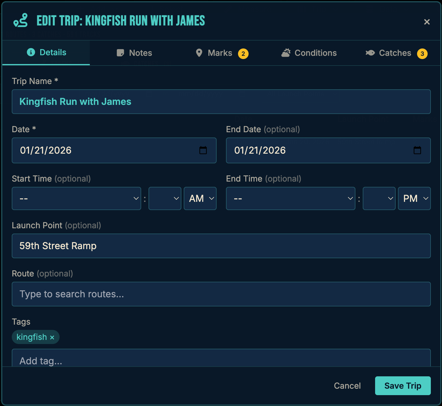 FISHMARKS trip logging
